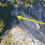Outcrop and adit (arrow) of the Mountain Boy vein Outcrop and adit (arrow) of the Mountain Boy vein