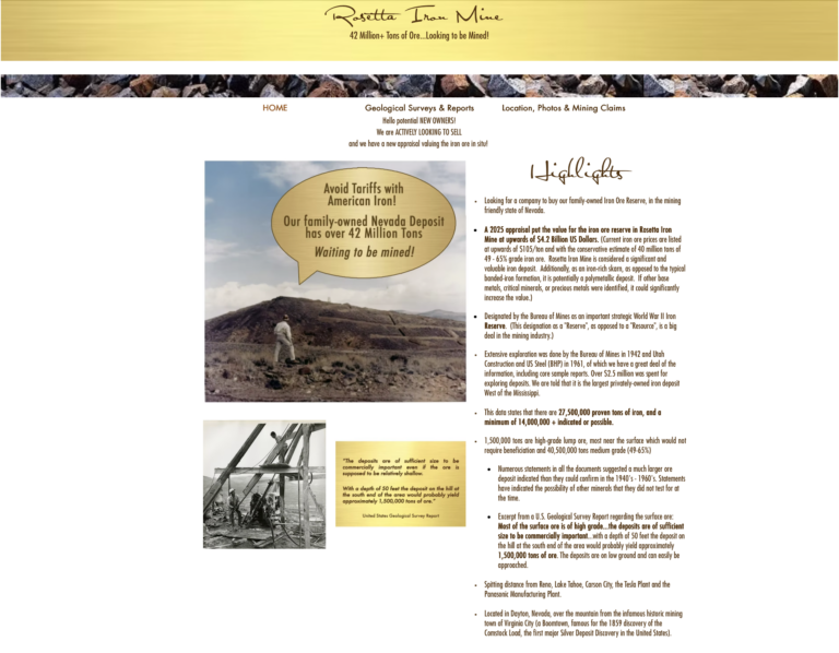 Rosetta Iron Mine – 42 Million+ Tons Nevada Iron Ore Reserve