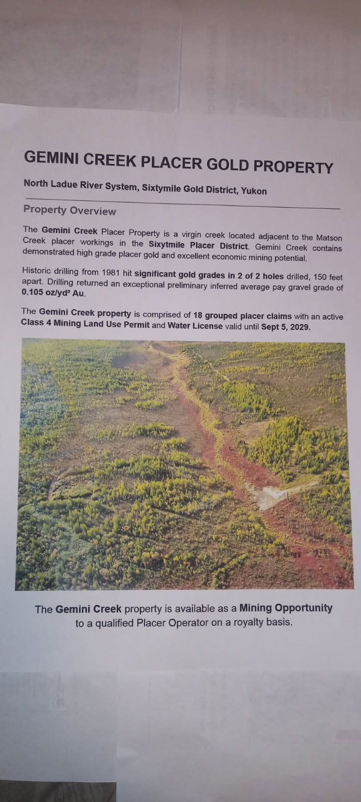 Gemini Creek: High Grade Placer Claims, Yukon